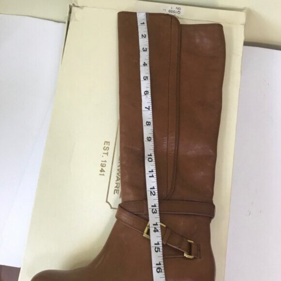 COACH NEW Monique Cognac Leather Tall Knee Boots Flat Minimalist Riding Tan 6 - Picture 14 of 16